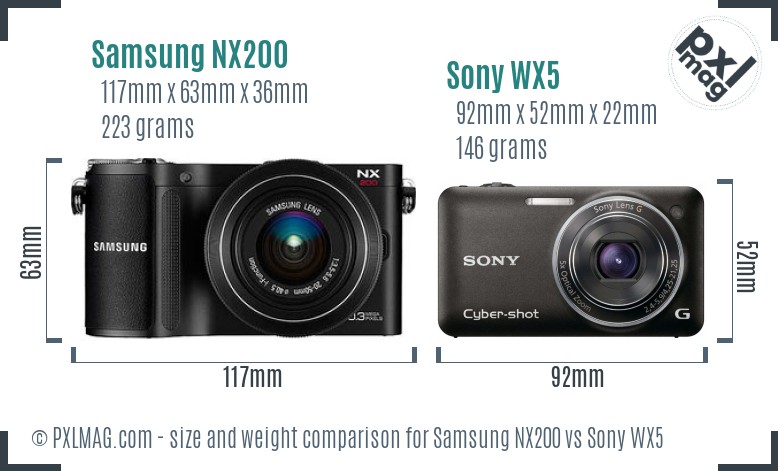 Samsung NX200 vs Sony WX5 size comparison