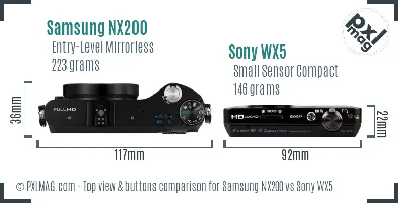 Samsung NX200 vs Sony WX5 top view buttons comparison