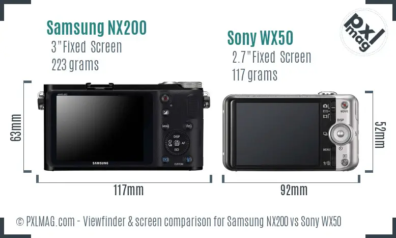 Samsung NX200 vs Sony WX50 Screen and Viewfinder comparison