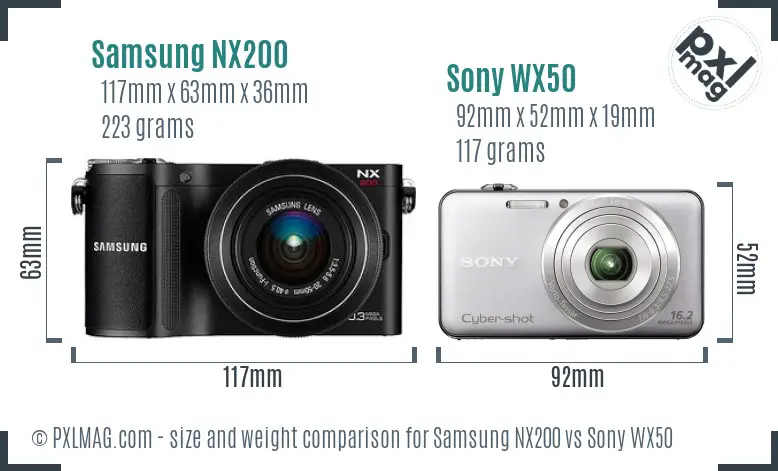 Samsung NX200 vs Sony WX50 size comparison