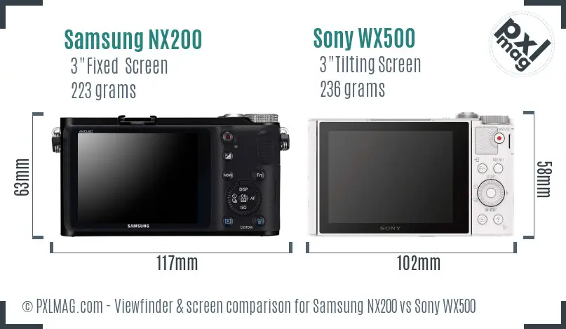 Samsung NX200 vs Sony WX500 Screen and Viewfinder comparison