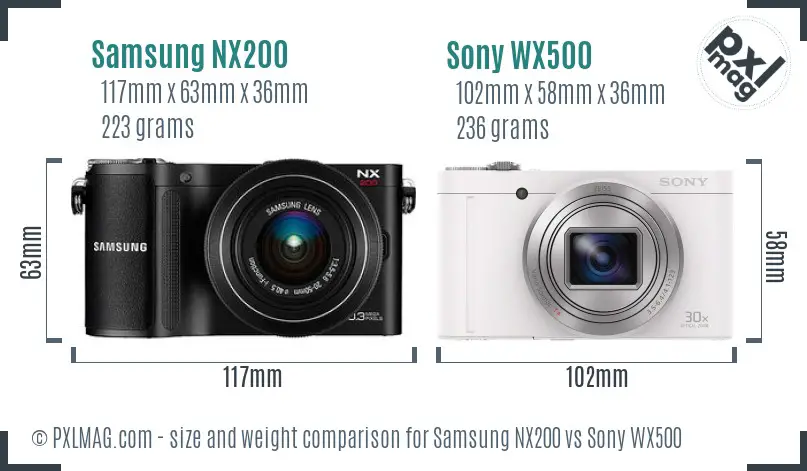 Samsung NX200 vs Sony WX500 size comparison