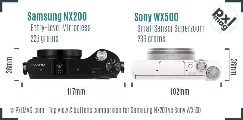 Samsung NX200 vs Sony WX500 top view buttons comparison