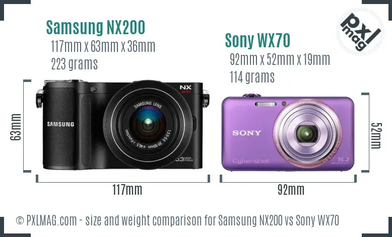 Samsung NX200 vs Sony WX70 size comparison