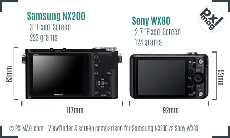 Samsung NX200 vs Sony WX80 Screen and Viewfinder comparison