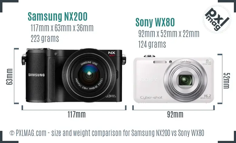 Samsung NX200 vs Sony WX80 size comparison