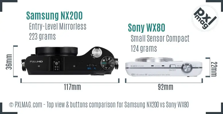 Samsung NX200 vs Sony WX80 top view buttons comparison