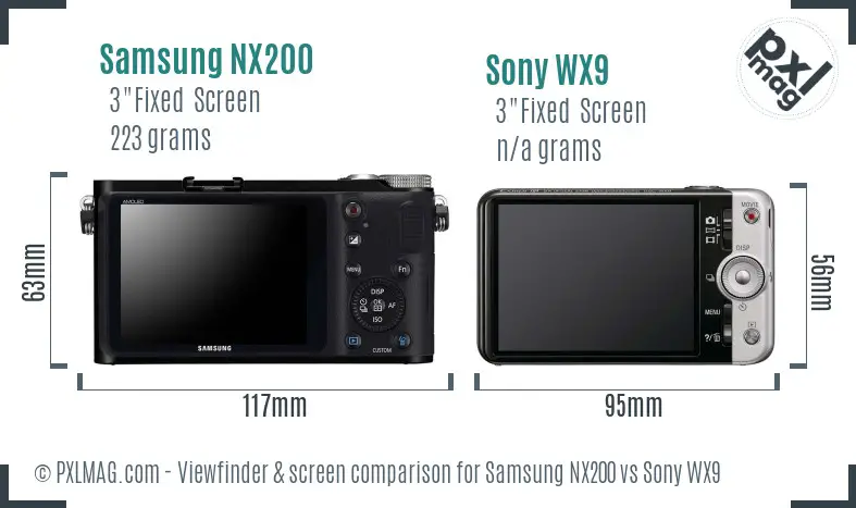 Samsung NX200 vs Sony WX9 Screen and Viewfinder comparison