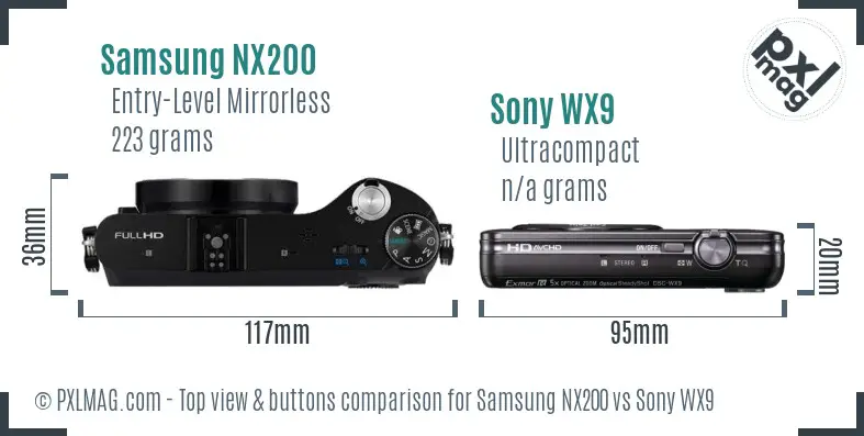 Samsung NX200 vs Sony WX9 top view buttons comparison