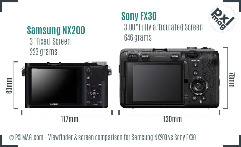 Samsung NX200 vs Sony FX30 Screen and Viewfinder comparison