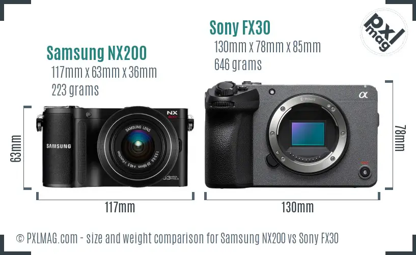 Samsung NX200 vs Sony FX30 size comparison