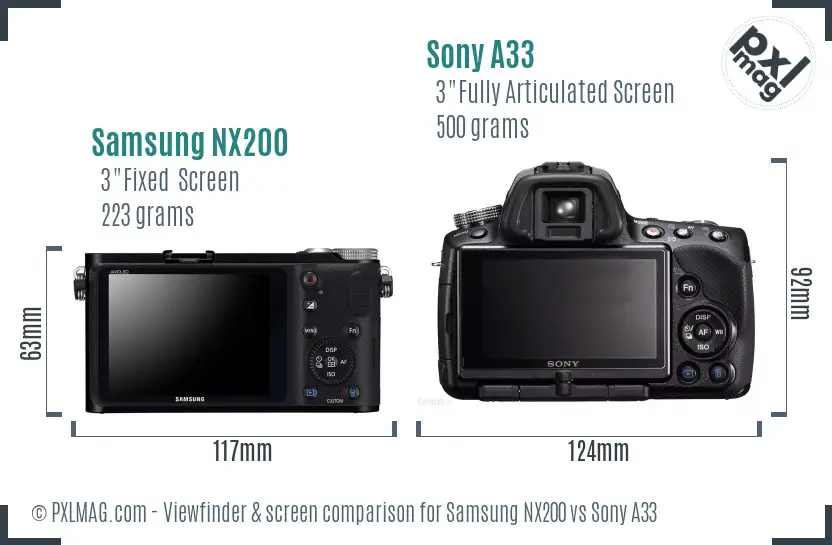 Samsung NX200 vs Sony A33 Screen and Viewfinder comparison