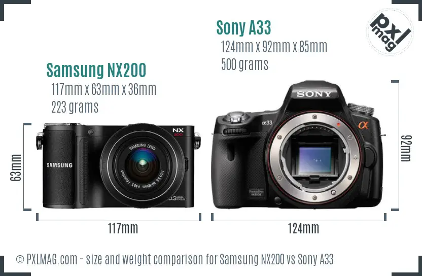 Samsung NX200 vs Sony A33 size comparison