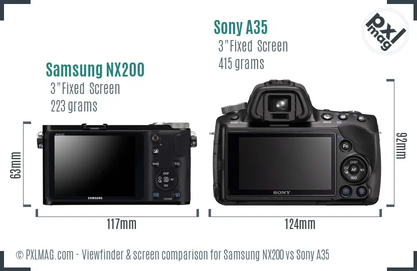 Samsung NX200 vs Sony A35 Screen and Viewfinder comparison