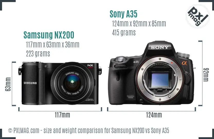 Samsung NX200 vs Sony A35 size comparison