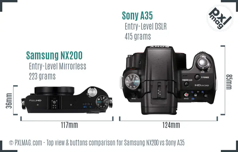Samsung NX200 vs Sony A35 top view buttons comparison