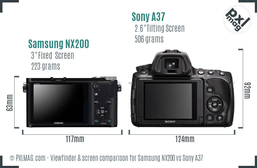 Samsung NX200 vs Sony A37 Screen and Viewfinder comparison