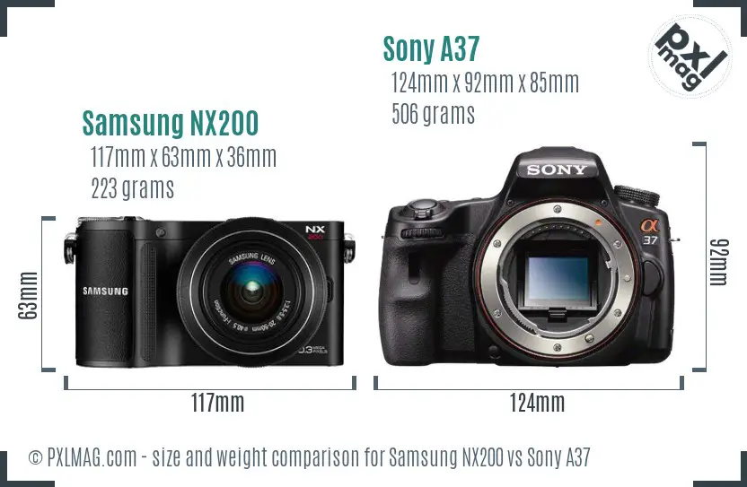 Samsung NX200 vs Sony A37 size comparison