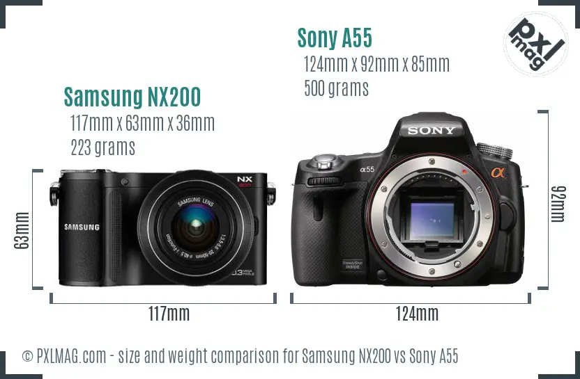 Samsung NX200 vs Sony A55 size comparison