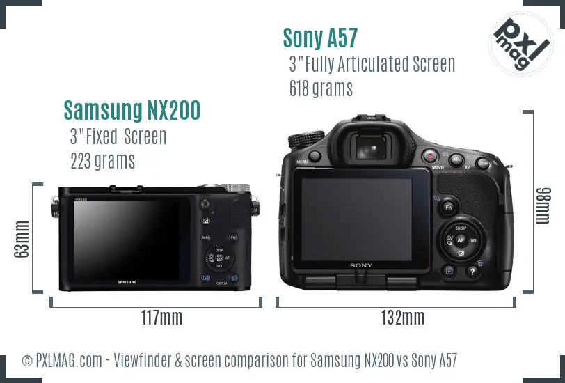 Samsung NX200 vs Sony A57 Screen and Viewfinder comparison