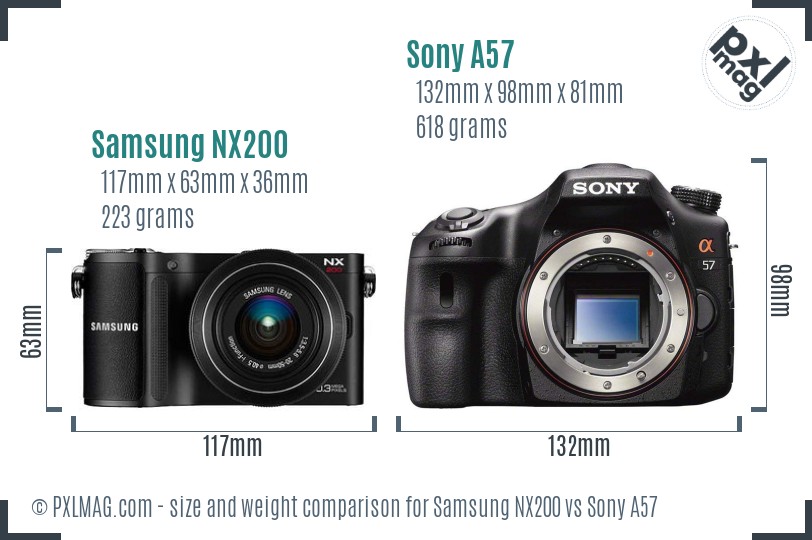 Samsung NX200 vs Sony A57 size comparison
