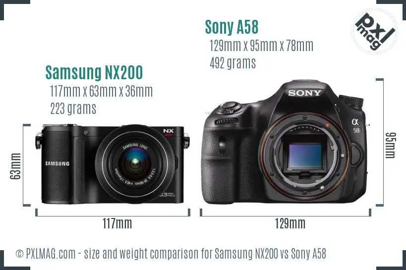 Samsung NX200 vs Sony A58 size comparison
