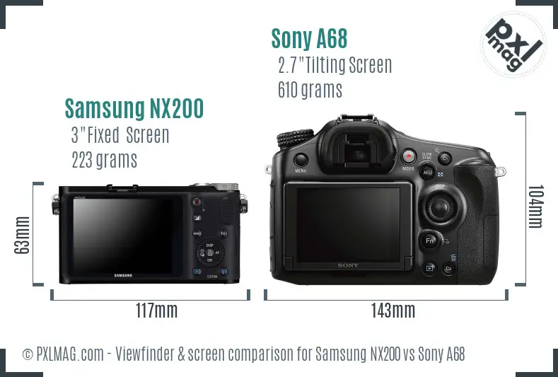 Samsung NX200 vs Sony A68 Screen and Viewfinder comparison