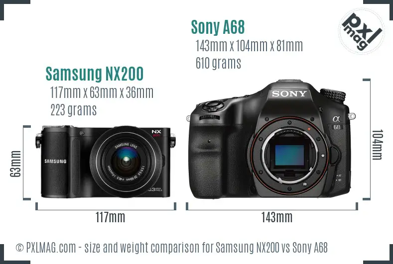Samsung NX200 vs Sony A68 size comparison