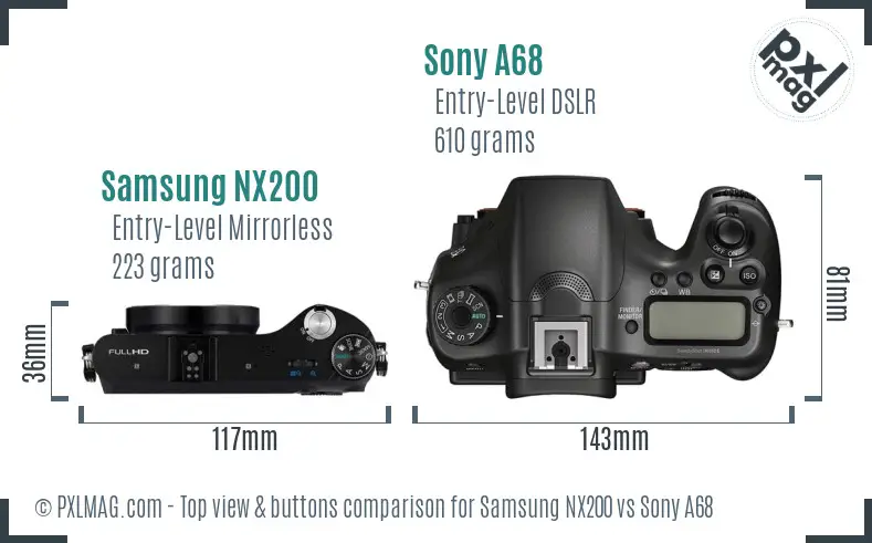 Samsung NX200 vs Sony A68 top view buttons comparison
