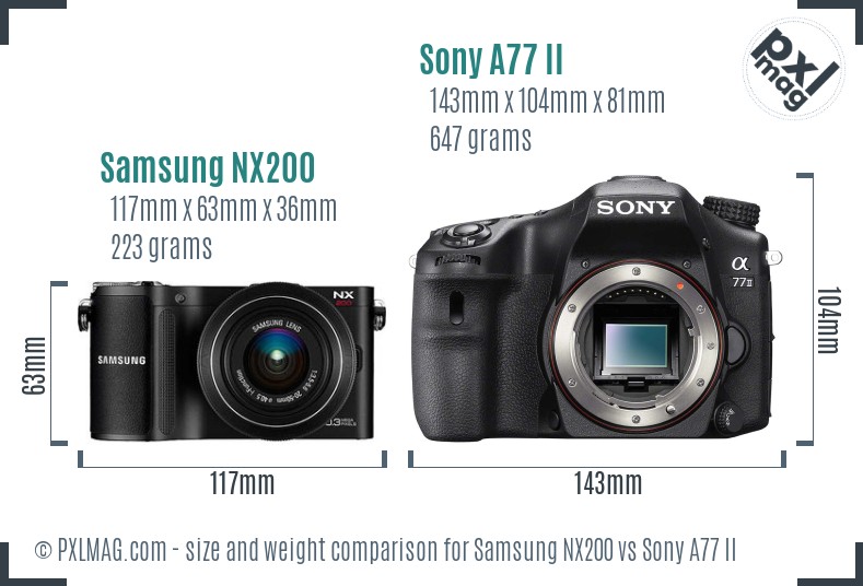 Samsung NX200 vs Sony A77 II size comparison