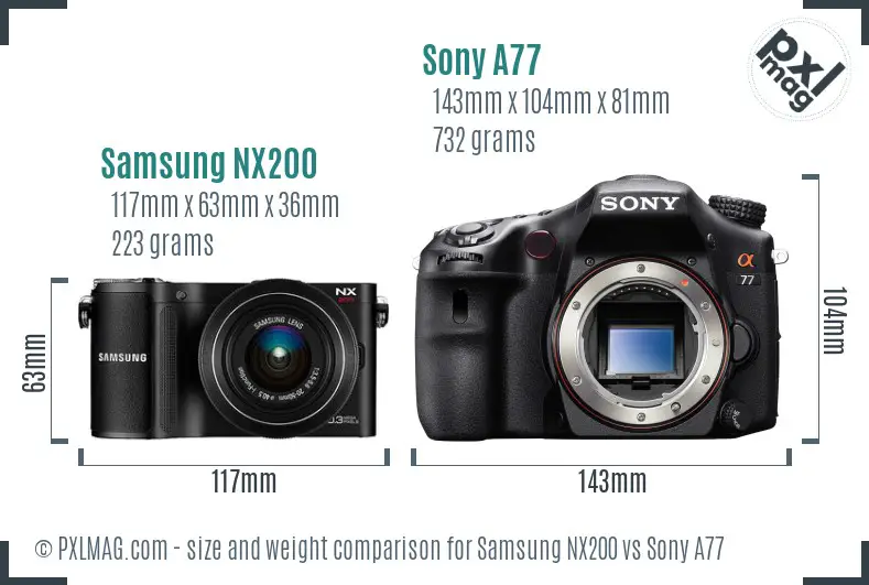 Samsung NX200 vs Sony A77 size comparison