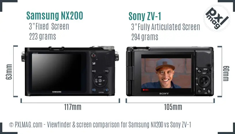 Samsung NX200 vs Sony ZV-1 Screen and Viewfinder comparison
