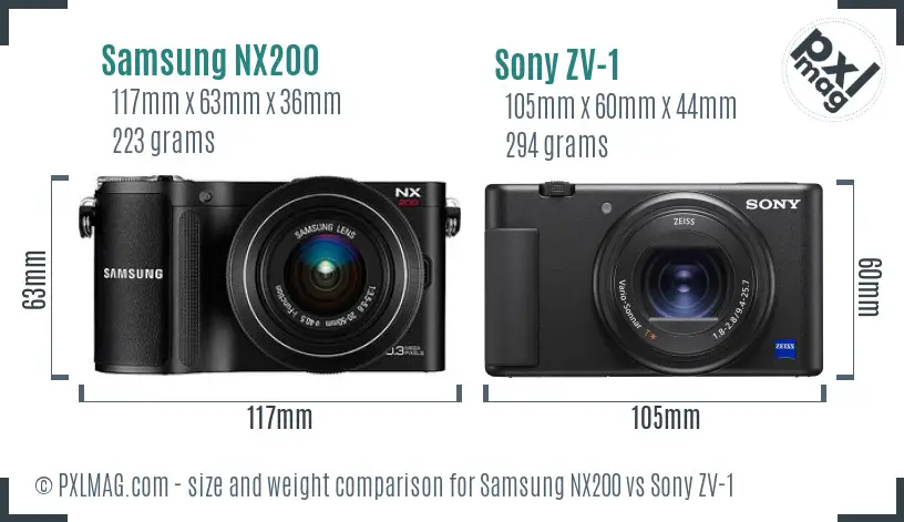 Samsung NX200 vs Sony ZV-1 size comparison
