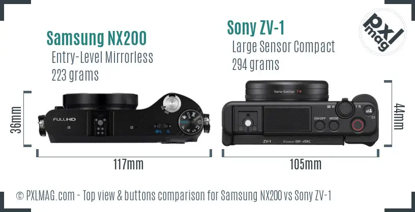 Samsung NX200 vs Sony ZV-1 top view buttons comparison