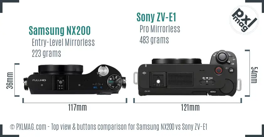 Samsung NX200 vs Sony ZV-E1 top view buttons comparison Samsung NX200 vs Sony ZV-E1 top view buttons comparison