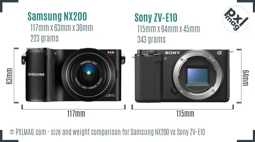 Samsung NX200 vs Sony ZV-E10 size comparison