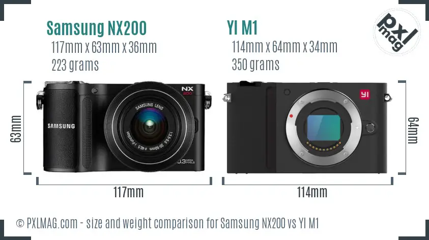 Samsung NX200 vs YI M1 size comparison