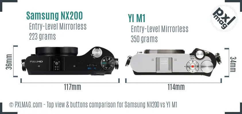 Samsung NX200 vs YI M1 top view buttons comparison