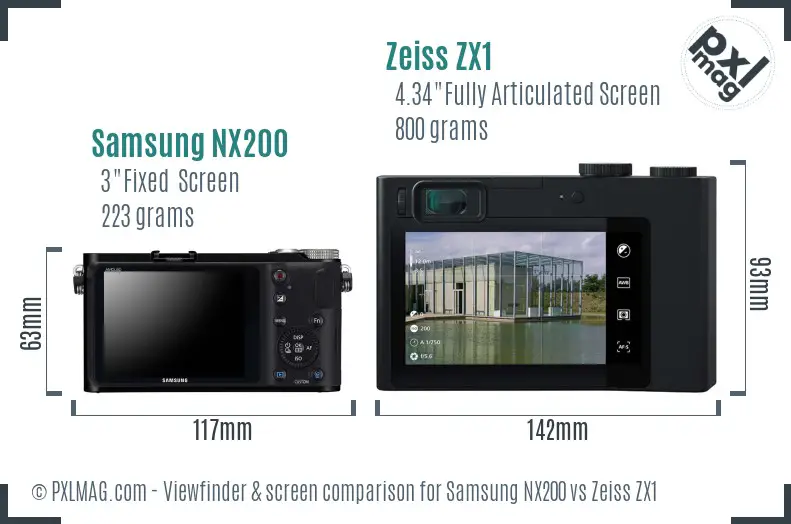 Samsung NX200 vs Zeiss ZX1 Screen and Viewfinder comparison