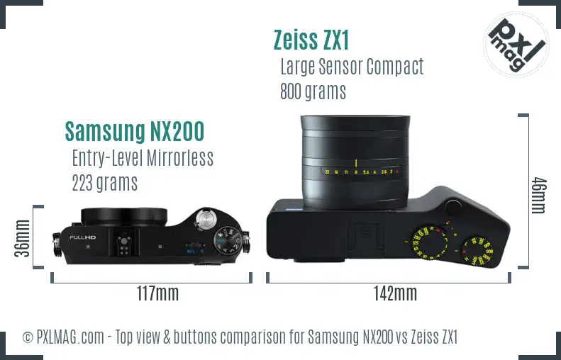 Samsung NX200 vs Zeiss ZX1 top view buttons comparison