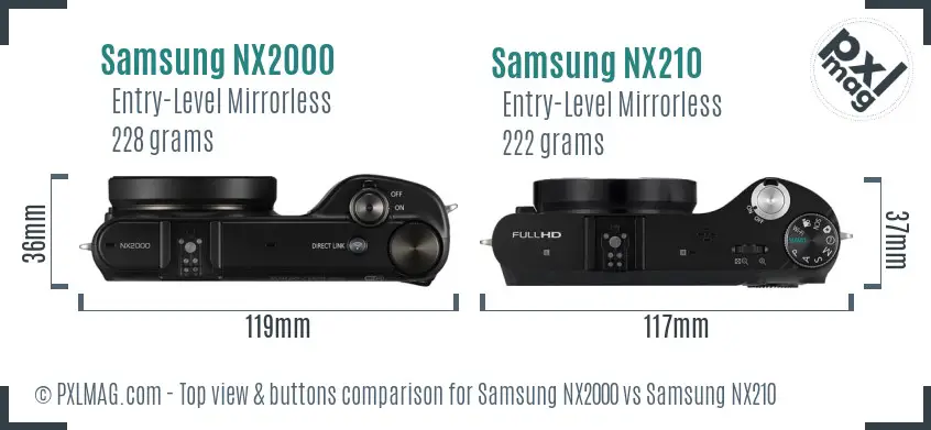 Samsung NX2000 vs Samsung NX210 top view buttons comparison
