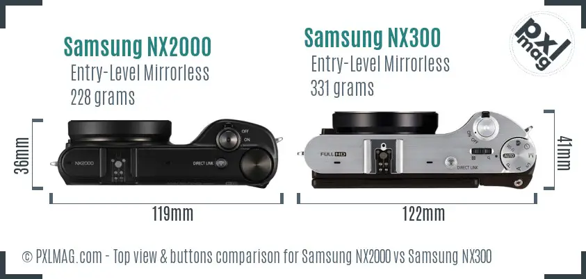 Samsung NX2000 vs Samsung NX300 top view buttons comparison