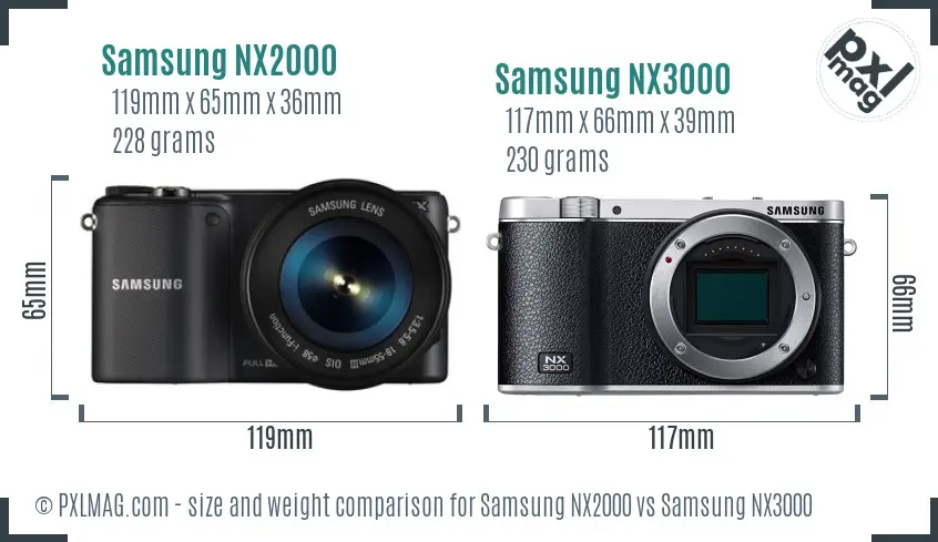 Samsung NX2000 vs Samsung NX3000 size comparison