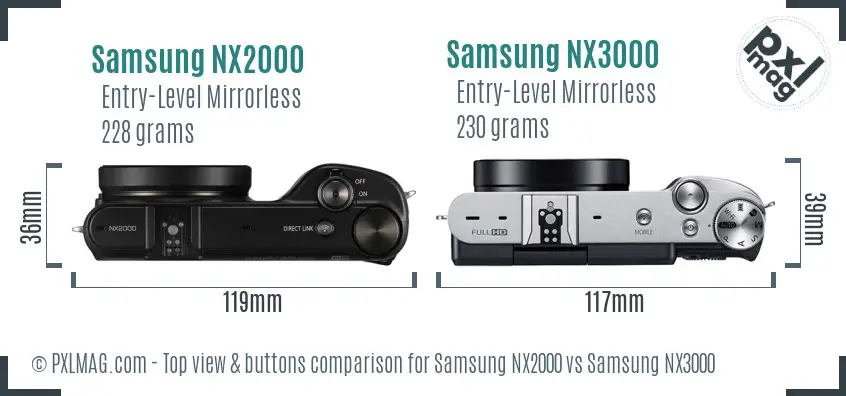 Samsung NX2000 vs Samsung NX3000 top view buttons comparison