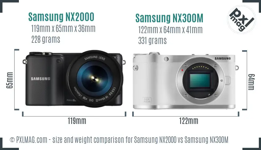 Samsung NX2000 vs Samsung NX300M size comparison