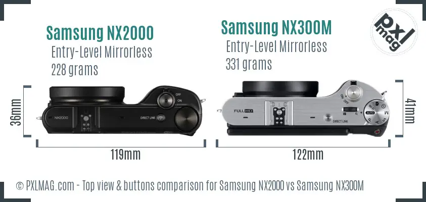 Samsung NX2000 vs Samsung NX300M top view buttons comparison