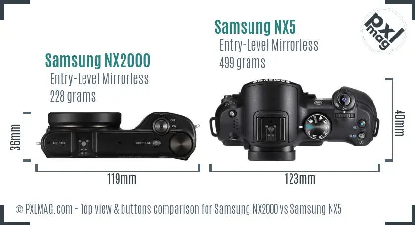 Samsung NX2000 vs Samsung NX5 top view buttons comparison