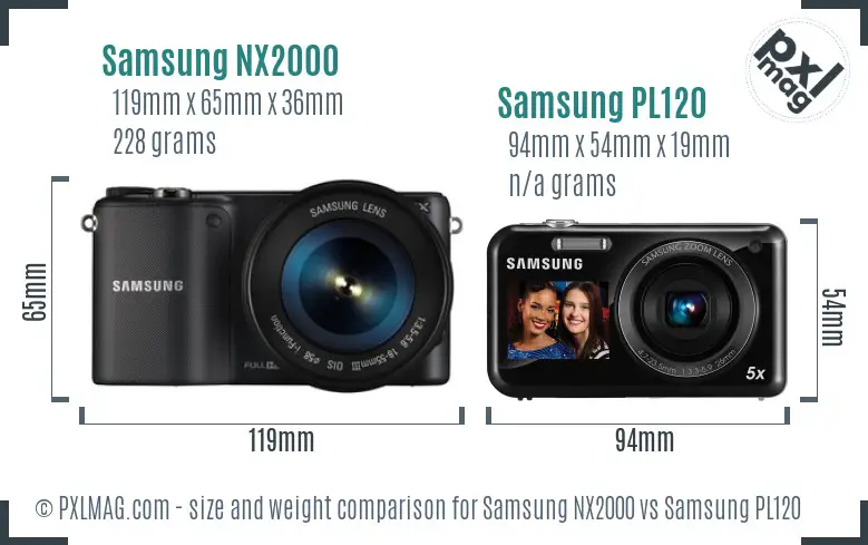 Samsung NX2000 vs Samsung PL120 size comparison