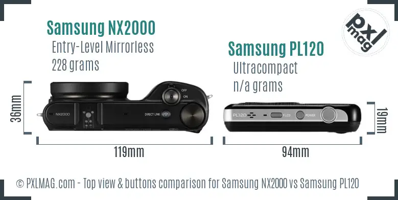 Samsung NX2000 vs Samsung PL120 top view buttons comparison