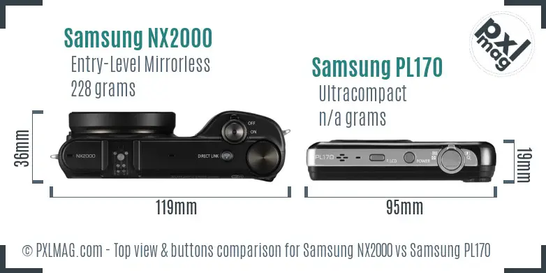 Samsung NX2000 vs Samsung PL170 top view buttons comparison